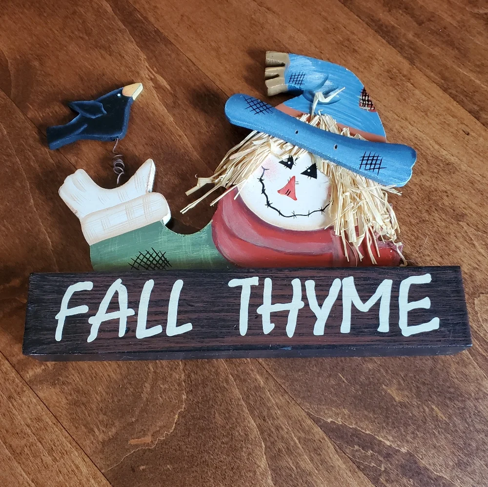 Fall THYME Scarecrow Wood Sign